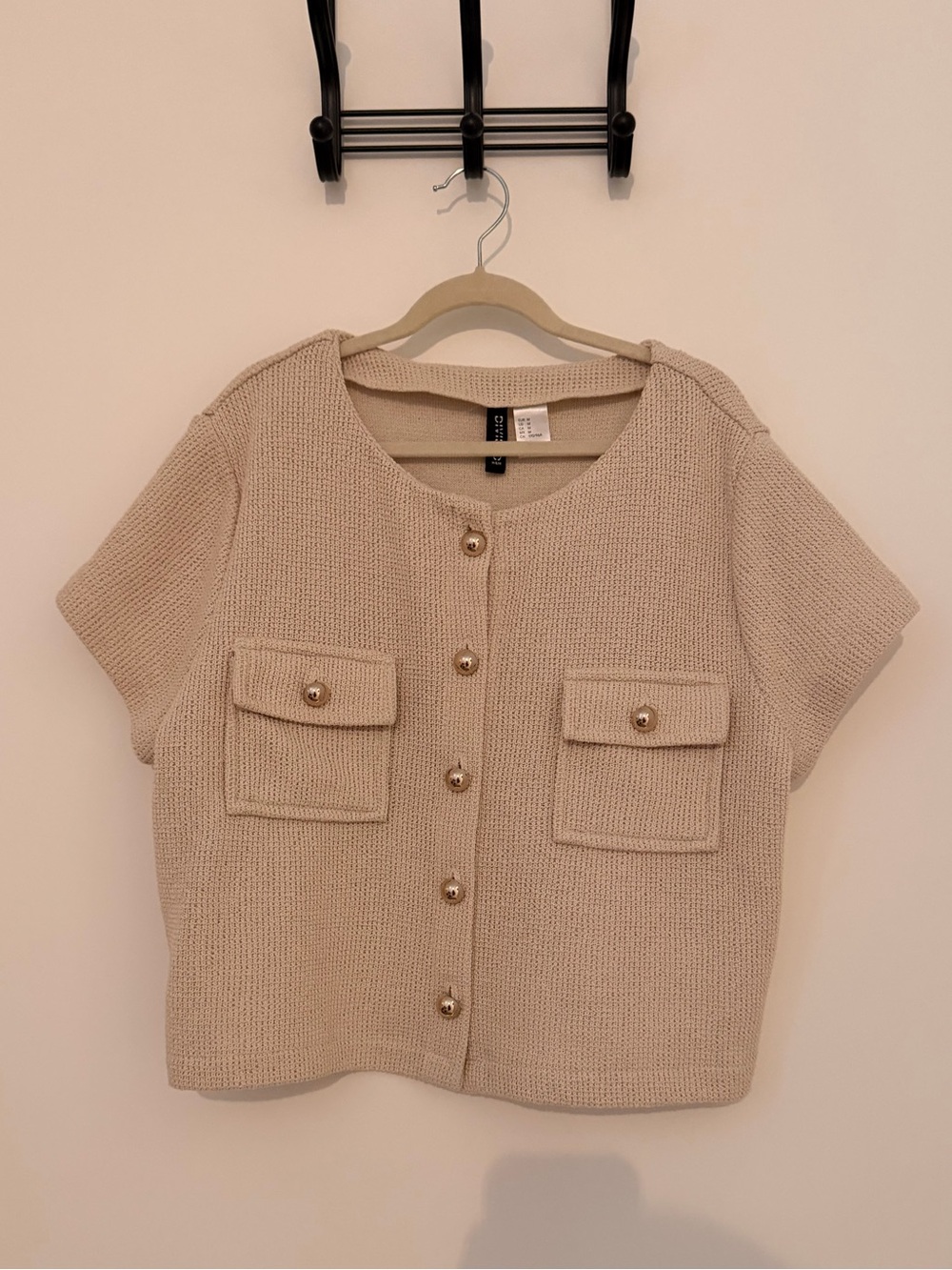 H&M Cream Short-Sleeve Knit Button-Front Top
